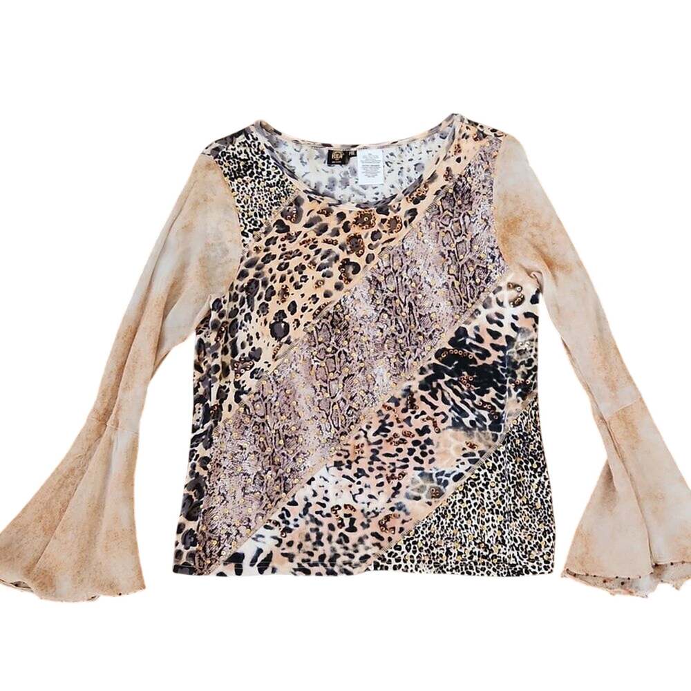 BILA Petite Women's PXL animal print bell sleeves embellished with sequi…